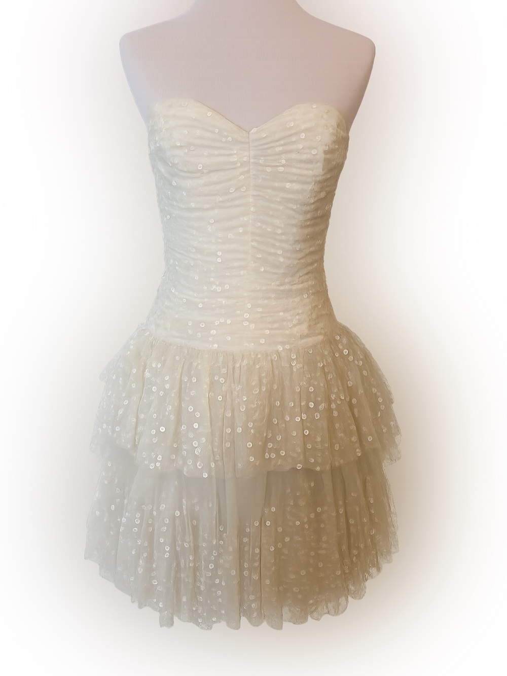 Betsey Johnson Ivory Sequin Strapless Tiered Tulle Coquette Bridal Party Dress 2
